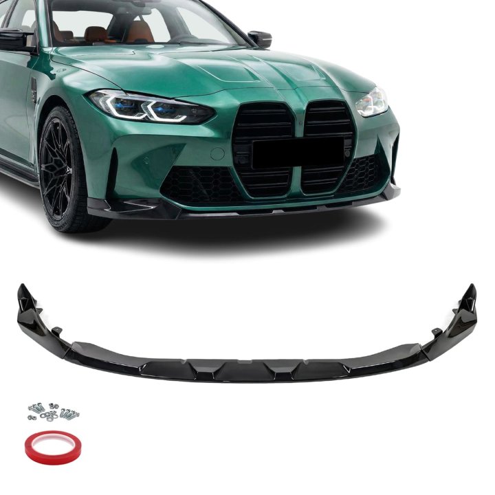 WR priekšējā bufera spoileris priekš BMW M3 G80, M4 G82 / G83, spīdīgi melna