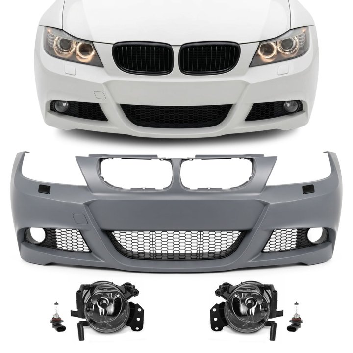 M-Pack priekšējais buferis BMW E90 / E91 LCI (08-11), ar caurspīdīgiem miglas lukturiem