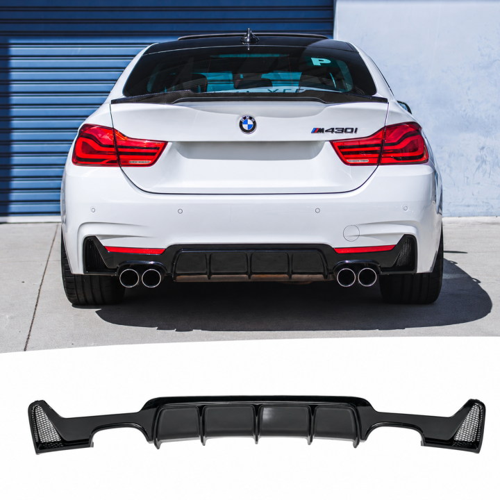 Performance aizmugurējā bufera difuzors priekš BMW F32 / F33 / F36 M-Pack 435/440, spīdīgi melns