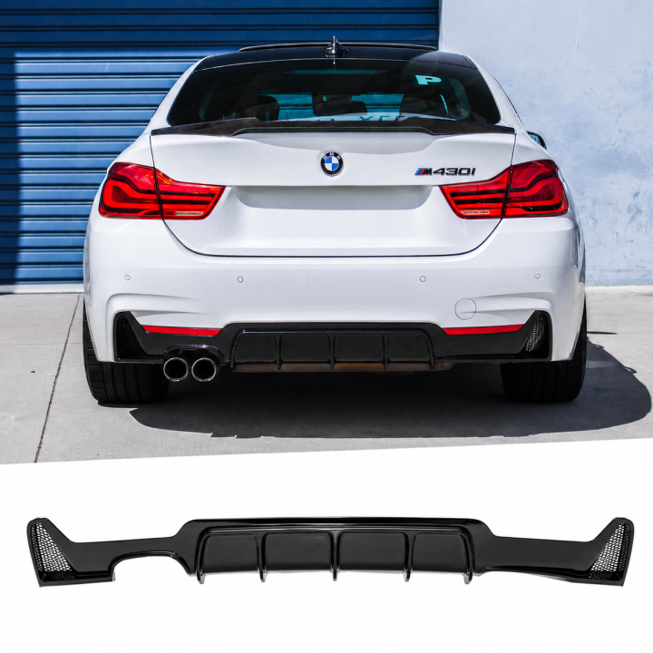 Performance aizmugurējā bufera difuzors priekš BMW F32 / F33 / F36 M-Pack, spīdīgi melns