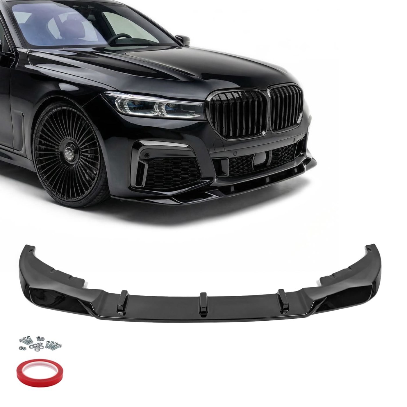 WR priekšējā bufera spoileris BMW G11 / G12 LCI (19-22) ar M-Pack, spīdīgi melns