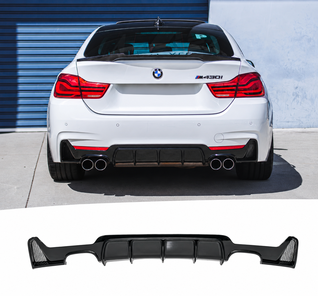 Performance aizmugurējā bufera difuzors priekš BMW F32 / F33 / F36 M-Pack 435/440, spīdīgi melns