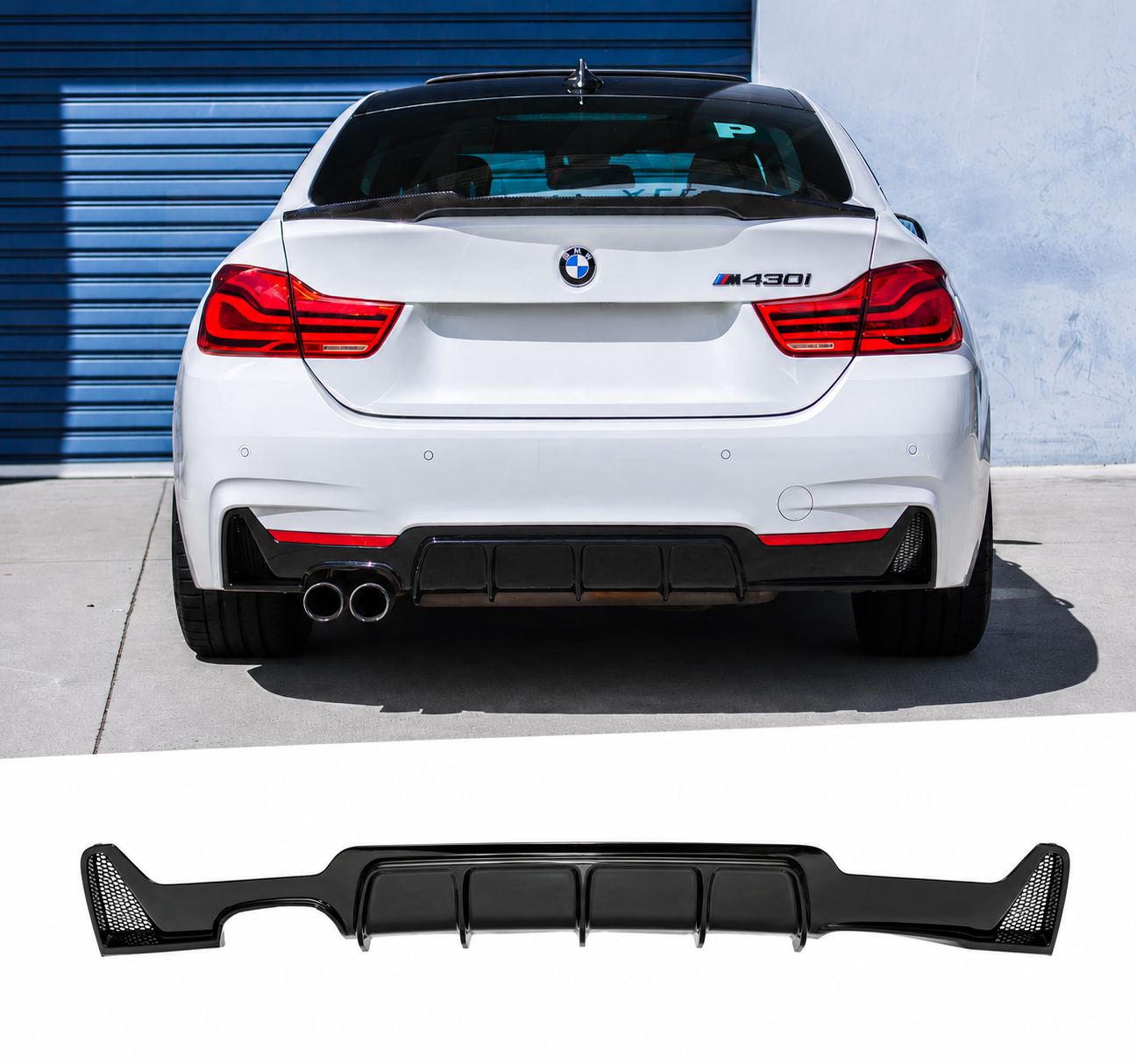 Performance aizmugurējā bufera difuzors priekš BMW F32 / F33 / F36 M-Pack, spīdīgi melns