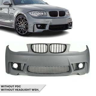 1M stila priekšējais buferis priekš BMW E81 / E82 / E87 / E88 (04-13), bez PDC un bez lukturu mazgātāju atverēm — 5