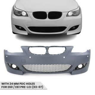 M5 iedvesmots priekšējais buferis BMW E60 / E61 PRE-LCI (03-07) ar 24 mm PDC caurumiem — 1